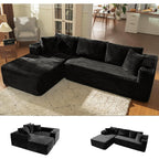106" L Shaped Cloud Sectional Couch with Chaise, Corduroy Boneless Couch with Wide Armrests and Cup Holders for Living Room Bedroom, No Assembly Required (Black)