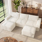 114" U Shaped Boneless Couch, Deep Seat Sectional Sofa, Beige