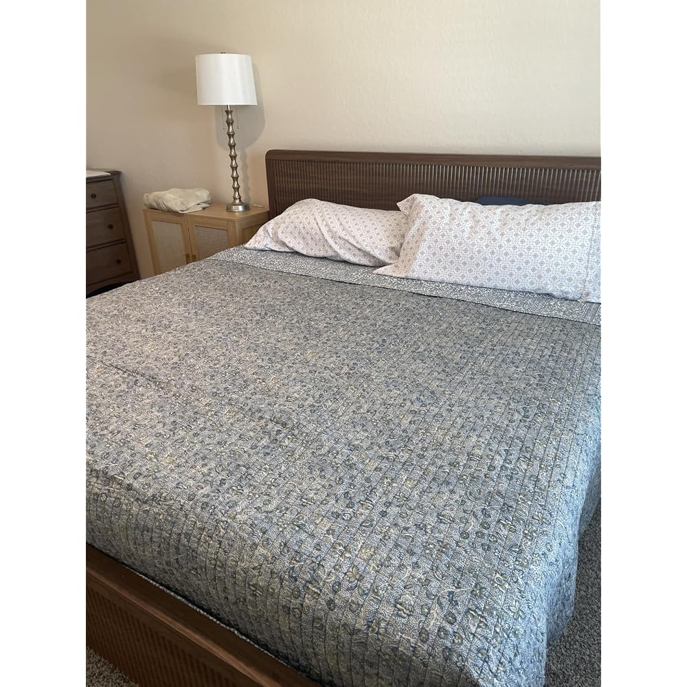 Queen Wood Bed Frame with Fluted Headboard & Footboard, Walnut