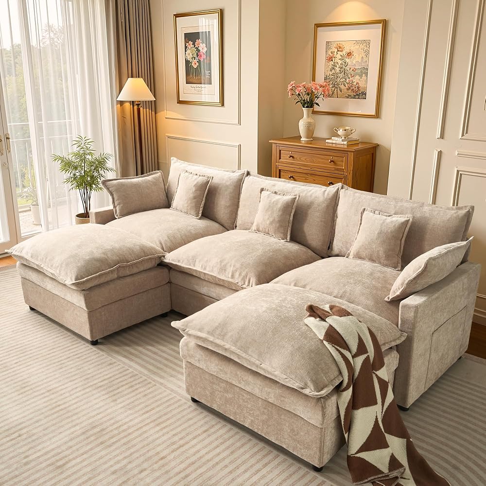 108" Oversize Modular Sectional Couch U Shaped with Ottoman For Living Room