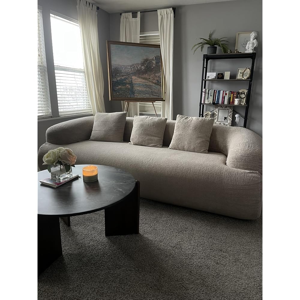 75" Boneless Cloud Loveseat, Modern Cute Curved Chenille Sofa, 2 Seater Compression Couch with 2 Pillows, No Assembly Required for Apartment Living Room, Light Brown