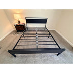 14 Inch Queen Size Metal Platform Bed Frame with Wooden Headboard and Footboard, Mattress Foundation, No Box Spring Needed, Large Under Bed Storage, Non-Slip Without Noise, Black Oak