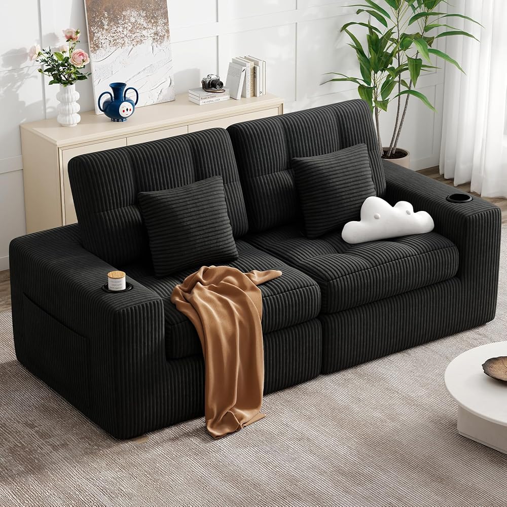 80" Boneless Loveseat Sofa in a Box,No Assembly Required Comfy Deep Seat Cloud Couch,Modern Small Couches for Living Room, Bedroom,Apartment,Black 1 PCS