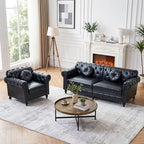 39.4" and 82.7" Faux Leather Couch Set, Mid-Century Comfy Leather Sofas for Living Room, Modern Sofa Set for Office Living Room Apartment Bedroom (Black)