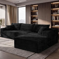 108" Black Corduroy Modular Sectional Sofa L-Shaped Cloud Couch with Left Facing Chaise, Boneless Deep Seat Sofa, No Assembly Compressed Couch for Living Room & Apartment