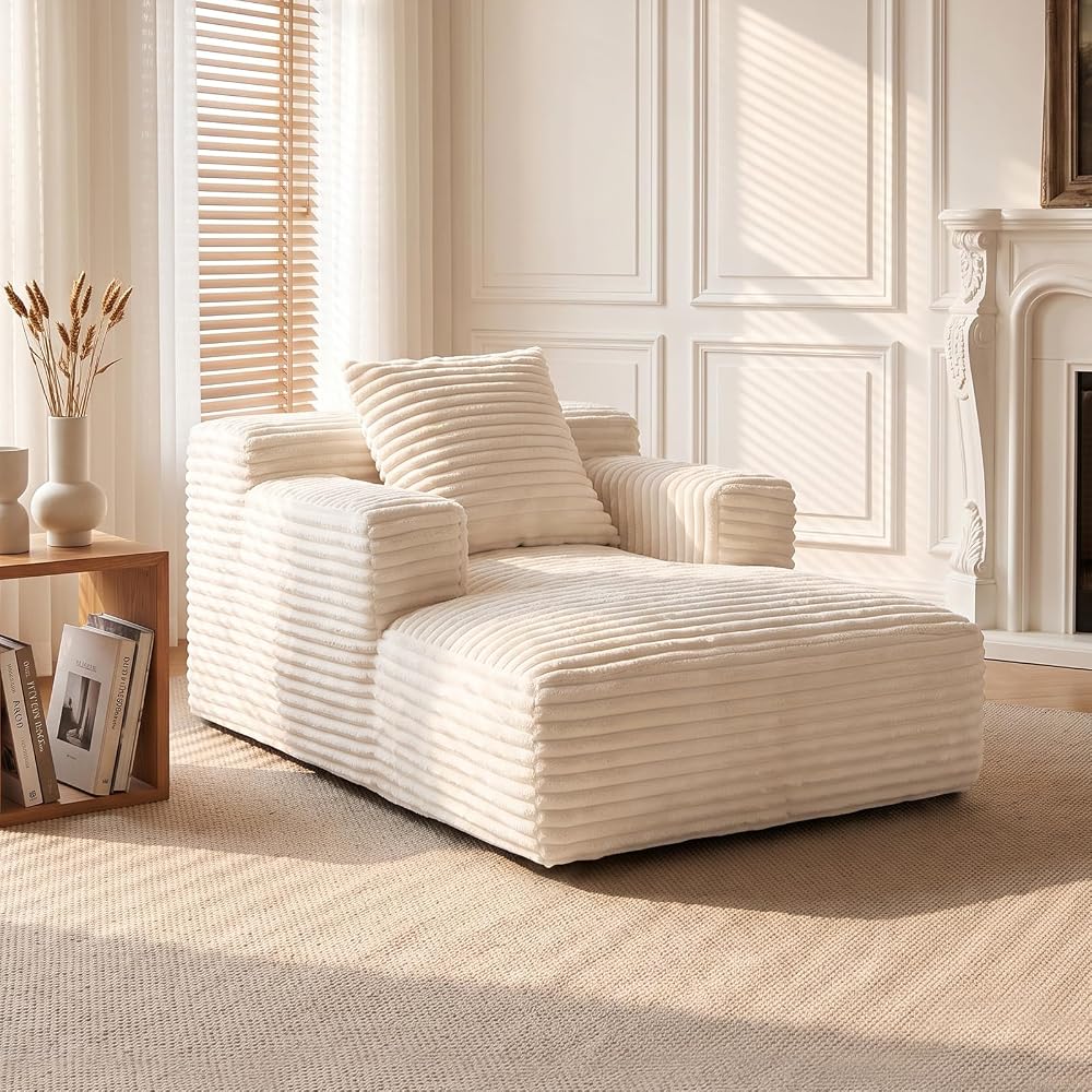 45 Chaise Lounge Chair Indoor Corduroy Upholstered Boneles Sofa Bed (Beige)