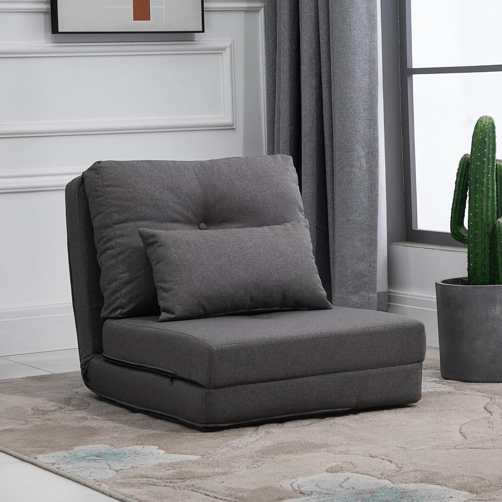 Folding Sofa Bed Convertible Sleeper Chair with Pillow Dark Grey