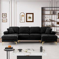 U Shaped Couches for Living Room, Convertible L Shaped Couch with Double Chaise Lounge, Modern Comfy Oversized 4 Seater Couches for Living Room Set, Black