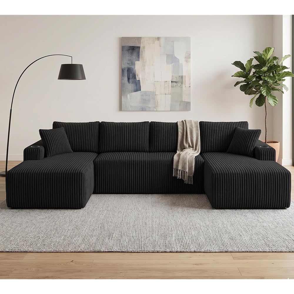 124" Cloud Boneless Couch, U-Shape Modular Sectional Sofa for Living Room