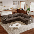 112" Boneless Cloud Sectional Couch, 6-Seat Modular L-Shaped Sofa, Brown