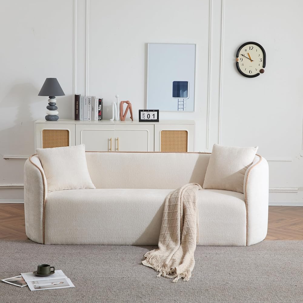 82" Boucle Curved Sofa, 3-Seater Modern Cloud-Like Couch with Wood Frame & Soft Cushions,Plush Comfort for Living Room, Bedroom, Apartment, Office, Plush Comfort, 900lb Capacity, Beige