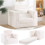 Folding Sofa Chair with Pillow, Single Boneless Couch for Adults, Beige