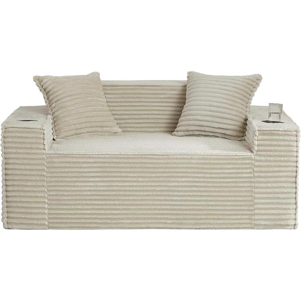 Boneless Sofa Couches with Cup Holder (Camel, Loveseat)