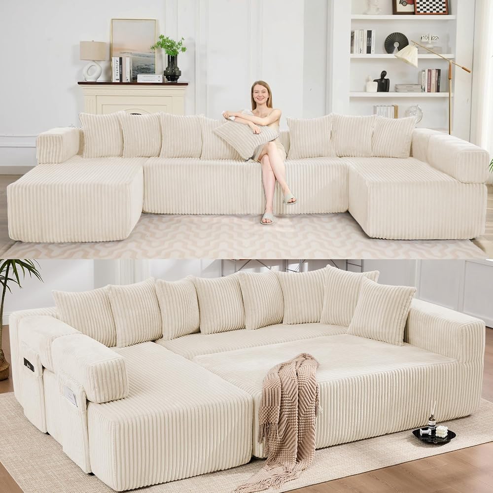 146'' Modular Oversize Sectional Couch, Modern U-shaped Sofa Chaise Lounge