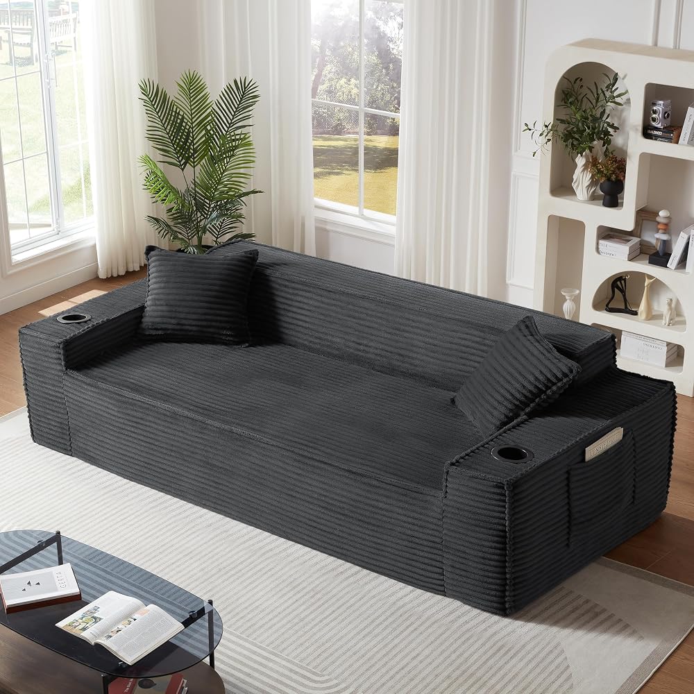 80.7" 3 Seater Boneless Sofa Couch, Oversized Cloud Couch with Deep Seat Corduroy Upholstery for Living Room, Apartment, Family Room, Lounge Area & Entertainment Spaces