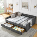 Queen Size Upholstery Daybed with 2 Drawers and Headboard, Mid-Century Style Tufted Sofa Bed with Button on Back, Easy Assembly, No Box Spring Required, for Living Room and Bedroom, Dark Grey