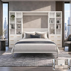 Queen Murphy Bed with Desk and Storage, Space-Saving Wall Bed with Cabinets