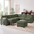 115'' U Shaped Modular Sectional Sofa, Corduroy Cloud Couch with Deep Comfy Seat & Movable Ottoman,Oversized 7-Seater Sofa for Living Room, Green