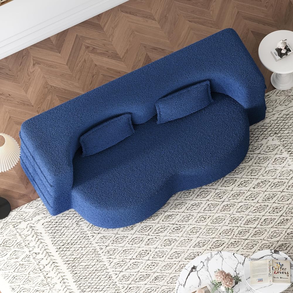 78" Foldable Sleeper Sofa, Convertible Couch with Pillows, Blue